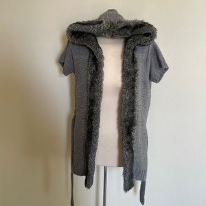 Zara Gray Fur Trimmed Sweater Cardigan (Size S)